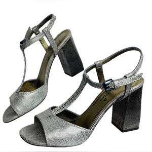 Lanvin metallic heels sandal textured snake reptile metallic leather 10.5 /41